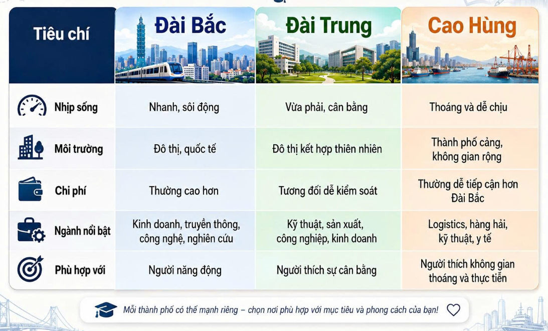 Cao Hùng - Đài Bắc - Đài Trung: Lựa chọn mới của du học sinh muốn giảm áp lực chi phí tại Đài Loan