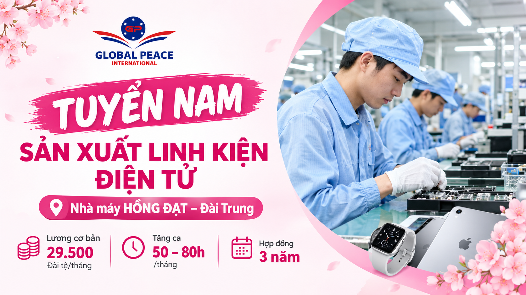ĐÀI LOAN: VIỆC LÀM LINH KIỆN ĐIỆN TỬ – NHÀ MÁY HỒNG ĐẠT, ĐÀI TRUNG