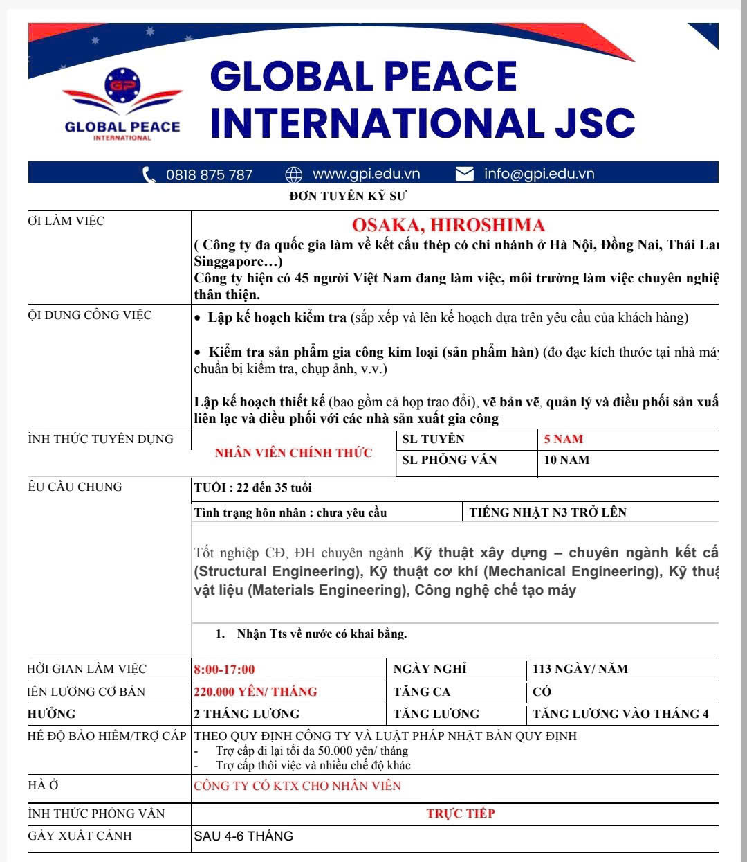 Kỹ sư Nhật Bản hỗ trợ toàn bộ chi phí