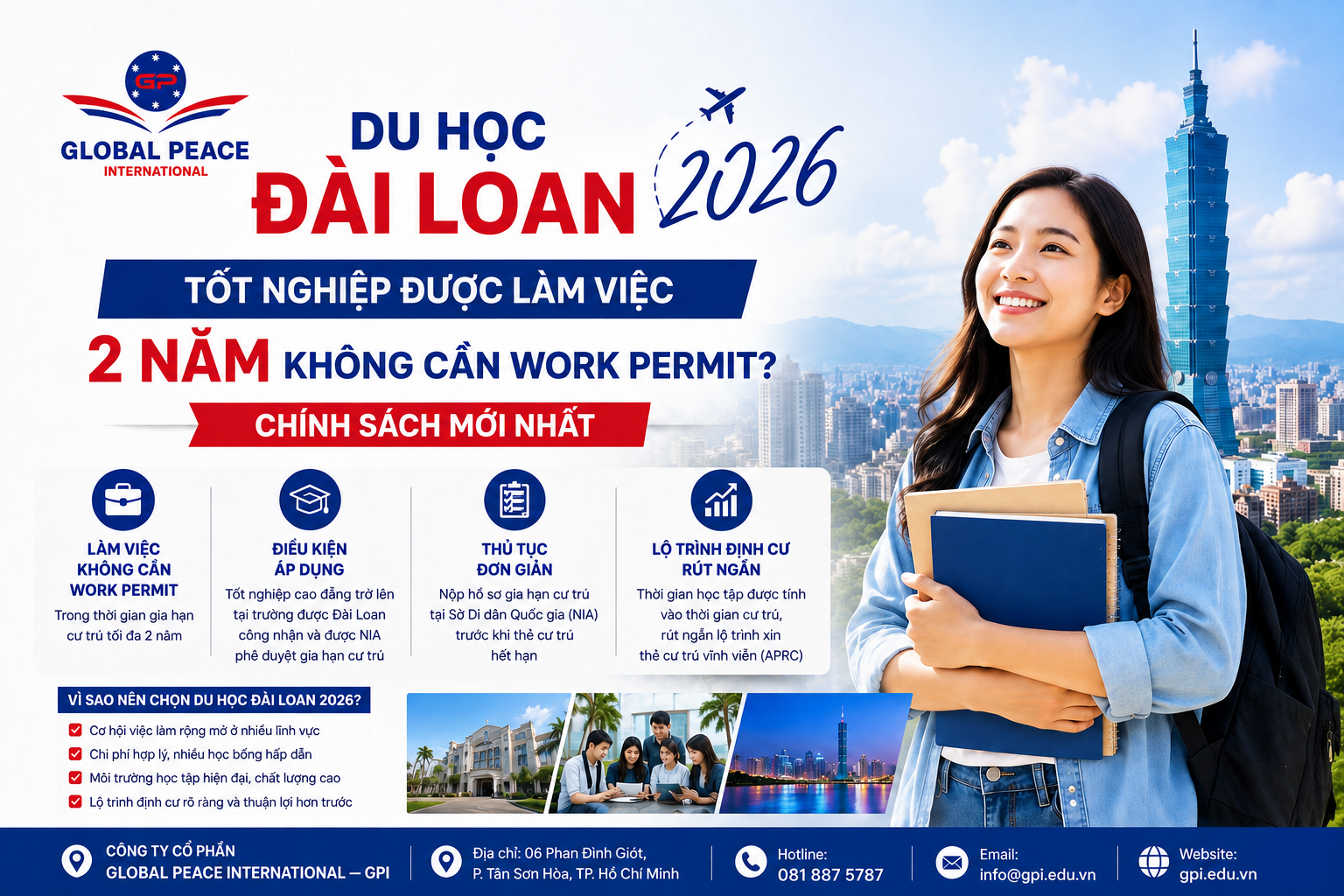 Du Học Đài Loan 2026: Tốt Nghiệp Được Làm Việc 2 Năm Không Cần Work Permit? Chính Sách Mới Nhất