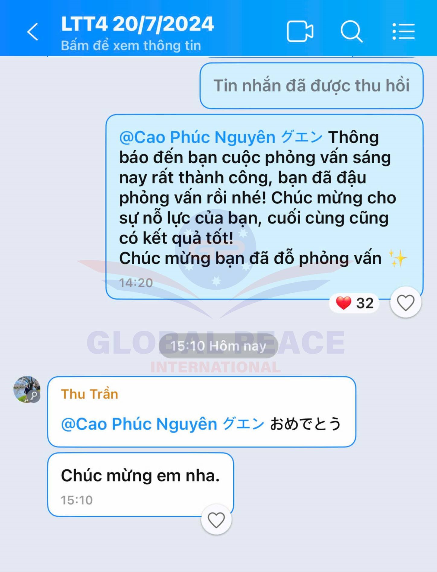 Thông báo chúc mừng học viên Nguyễn Cao Phúc Nguyên